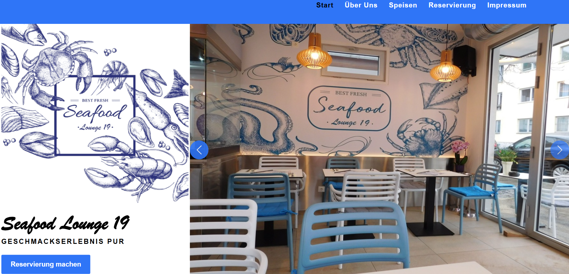 Ausschnitt aus der Website der Seafood Lounge 19 der Seafood House 19 GmbH