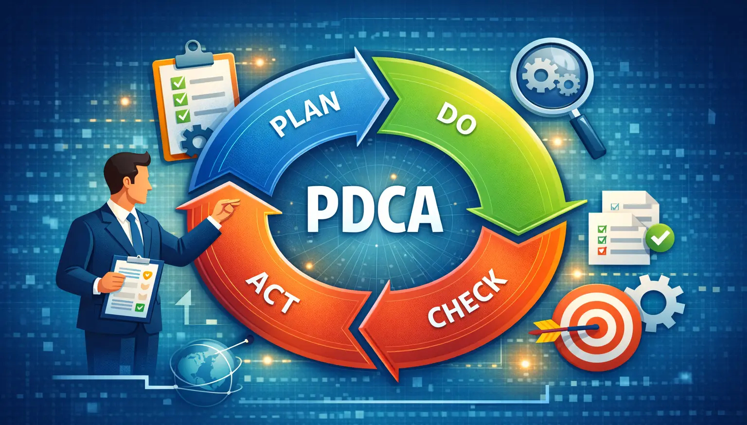 Der PDCA-Zyklus oder auch Deming-Kreis genannt als Regelkreis des Qualitätsmanagements nach ISO 9001